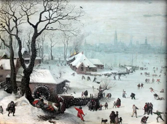 Winterlandschaft bei Antwerpen mit Schneefall
