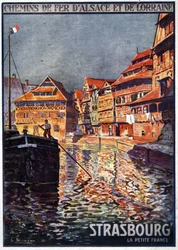 Ansicht von Straßburg mit dem Kanal von Petite France (Rhein) - Werbeplakat der Eisenbahnen von Elsass und Lothringen, Anfang des 20. Jahrhunderts