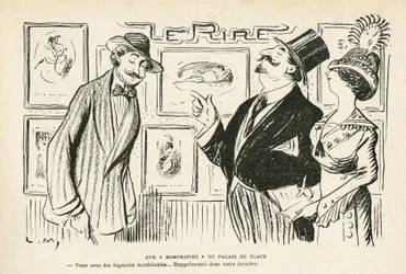 Illustration in Le Rire, Nr. 481, 27/04/12 - Bei den „Humoristen“ des Palais des glaces - Salon des independants Humoristes (Gravur)