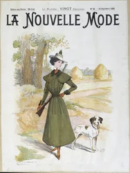 Frau in Jagdkleidung mit Gewehr - in "La Nouvelle Mode" vom Sept. 1898