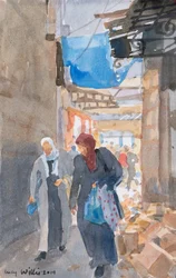 Das blaue Vordach am Damaskustor, Jerusalem