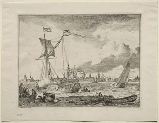 Ansicht von Amsterdam mit Schiffen im Vordergrund