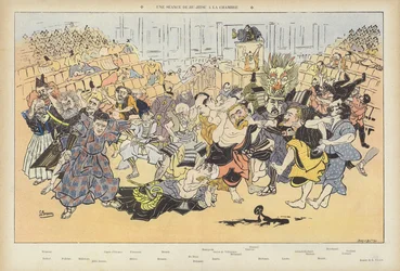 Eine Ju-Jitsu-Sitzung im Parlament. Illustration für Le Rire