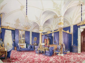 Innenräume des Winterpalastes. Das Schlafzimmer der Kaiserin Maria Alexandrowna, 1859