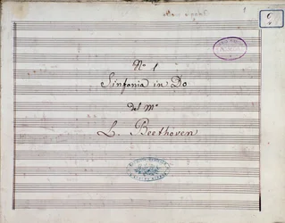 Erste Seite der Partitur für Symphonie Nr. 1 in C-Dur Opus 21, von Ludwig van Beethoven