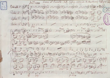 Seite der Partitur für Symphonie Nr. 6 in F-Dur, Opus 68, von Ludwig van Beethoven