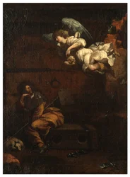 Nordquerhaus, Altar des San Rocco 1635, 45, Ankündigung des Todes im Gefängnis, Gemalt unterer rechter Teil