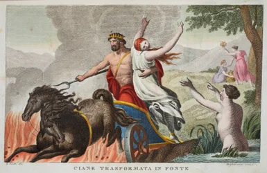 Cyane und die Entführung der Proserpina, Buch V, Illustration aus Ovids Metamorphosen, Florenz, 1832