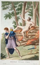 Herkules auf dem Scheiterhaufen, Buch IX, Illustration aus Ovids Metamorphosen, Florenz, 1832