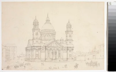 Ansicht der Basilika Santa Maria Assunta di Carignano in Genua (Zeichnung)
