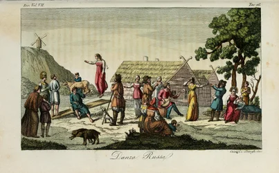 Russischer Tanz. Illustration aus Il costume antico e moderno o storia del governo von Giulio Ferrario, 1831