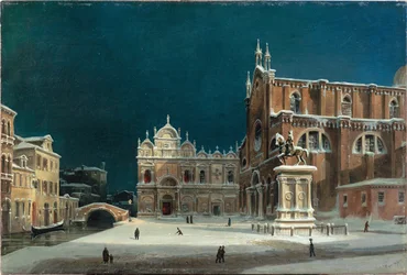 Eine nächtliche Ansicht des Campo dei Santi Giovanni e Paolo, 1850
