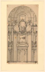 Erhebung einer Wanddekoration für eine Heiligsprechungszeremonie, St. Peter, Rom, Italien