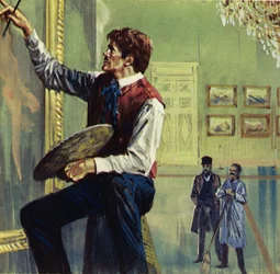 Delacroix arbeitet an seiner Leinwand im Pariser Salon