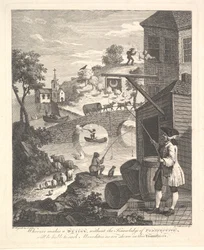 Satire auf falsche Perspektive: Frontispiz zu Kirbys Perspektive, Februar 1754