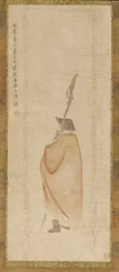 Stehender Mann in einem roten Mantel, Qing-Dynastie, 18. Jahrhundert.