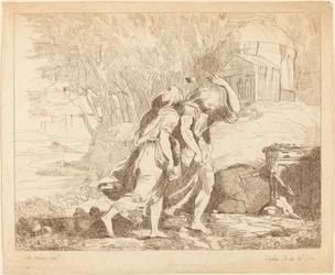 Zwei fliehende Figuren (Atlanta und Hippomenes?)