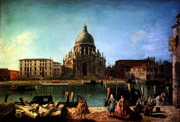 S. Maria della Salute vom Rio de San Moise, Venedig, mit Adeligen und Gondolieren im Vordergrund