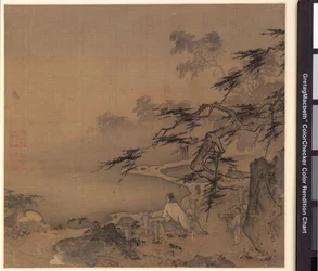 Beobachtung der Hirsche an einem von Kiefern beschatteten Bach, 1127-1279