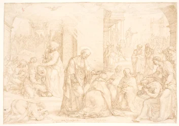 Philipp, Peter und Johannes verleihen den getauften Männern und Frauen in Samaria den Heiligen Geist durch Handauflegung