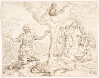 Gideon kniet im Gebet (Die Geschichte vom Tau und der Wollflocke)