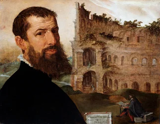 Selbstporträt des Malers mit dem Kolosseum im Hintergrund, 1553
