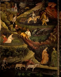 Arbeit auf den Feldern, Detail aus dem Monat Oktober, Zyklus der Monate