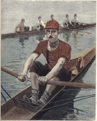 Ruderwettkampf in Frankreich. Illustration von Luque, aus der französischen Zeitung Le soleil du dimanche