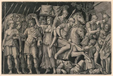 Trajan von der Siegesgöttin gekrönt