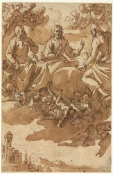 Christus in Herrlichkeit mit zwei Heiligen