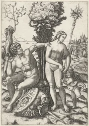 Mars und Venus als Liebespaar mit Amor
