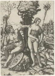 Mars und Venus als Liebespaar mit Amor