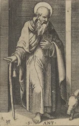 Heiliger Antonius, ein Stab in seiner rechten Hand, aus der Serie 
