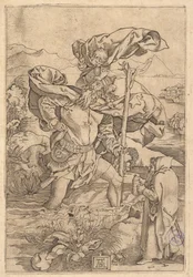 Der heilige Christophorus überquert den Fluss mit Christus in Form eines Putto auf seiner Schulter, ca. 1500-1534