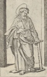 Heiliger Simon, eine Säge in seiner gesenkten linken Hand, aus der Serie 