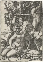 Satyr und Jüngling kämpfen um eine Nymphe
