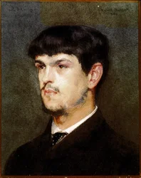 Porträt des französischen Komponisten Claude Debussy (Schwarzer Stein und Pastell)
