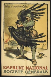 Bild eines französischen Soldaten, der einen großen Vogel (Deutschland?) erwürgt.
