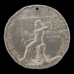 Laureatfigur, die eine Senkblei-Linie hält [Rückseite], 1454 oder später