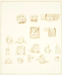 5 groteske Köpfe im Glockenturm der Kathedrale von Bristol und 12 andere