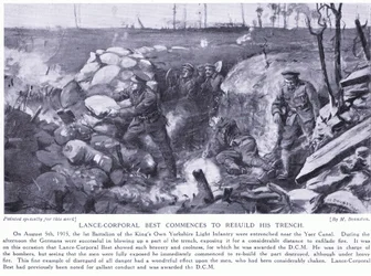 Lance Corporal Best erhält ein DCM für den Wiederaufbau seines Grabens am Yser-Kanal unter schwerem Beschuss im August 1915