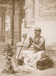 Ramanuja, der über seine Philosophie des einen persönlichen Gottes nachdenkt