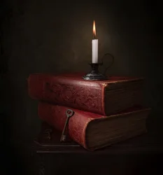 Kerzenlicht Bücher und Schlüssel