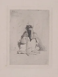 Ohne Titel - Kauernde Figur mit Stock