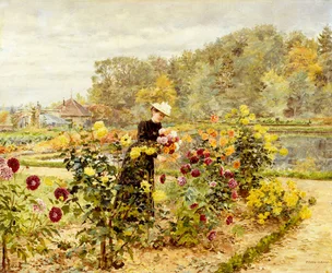 Eine elegante Frau in einem Rosengarten