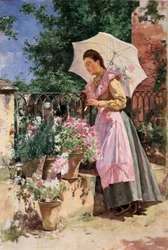 Die Dame mit dem Sonnenschirm Gemälde von Isidoro Marin Gares (1863-1926) Spätes 19. Jahrhundert Granada. Museum der Schönen Künste von Granada.