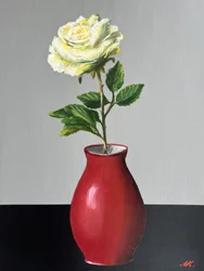 Weiße Rose in roter Vase