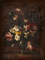 Ein Stillleben mit Blumen in einer Glasvase