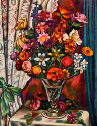 Stillleben mit Blumen in einer Silbervase