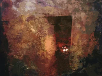 Irische Hütte Serie - Vordertür/rosa Wand mit Torffeuer